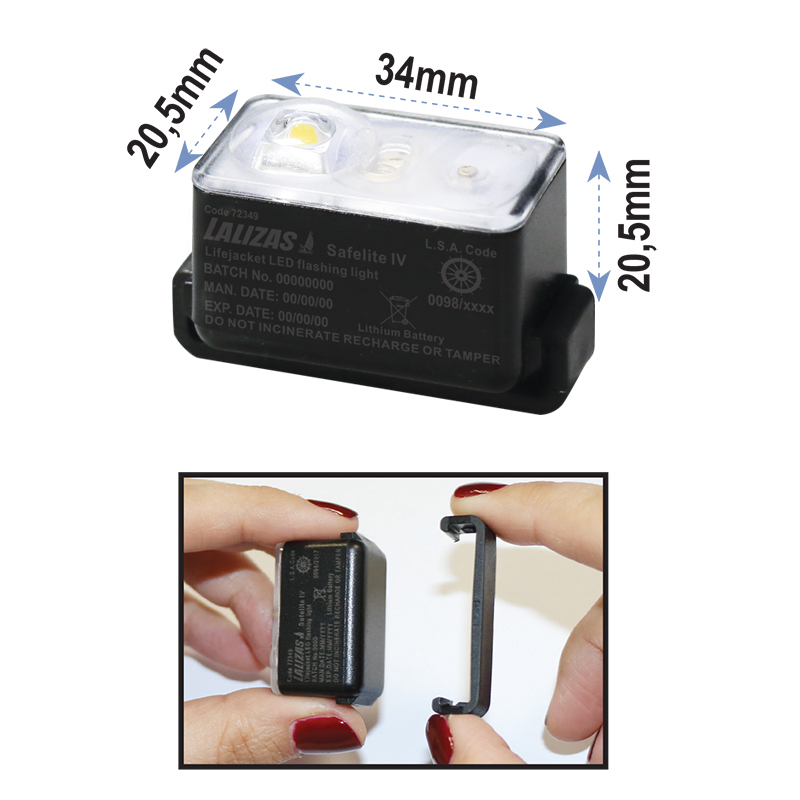 LALIZAS Lifejacket LED flashing light "Safelite IV" ON-OFF water activated, SOLAS/MED/USCG-MER/TC image #1