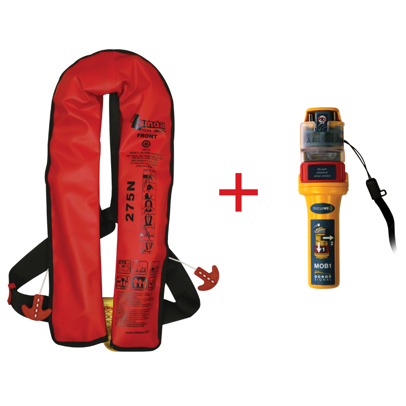 Lamda Inflatable Lifejacket Auto, 150N & 275N, SOLAS/MED-MER with Ocean Signal MOB1, set image #1