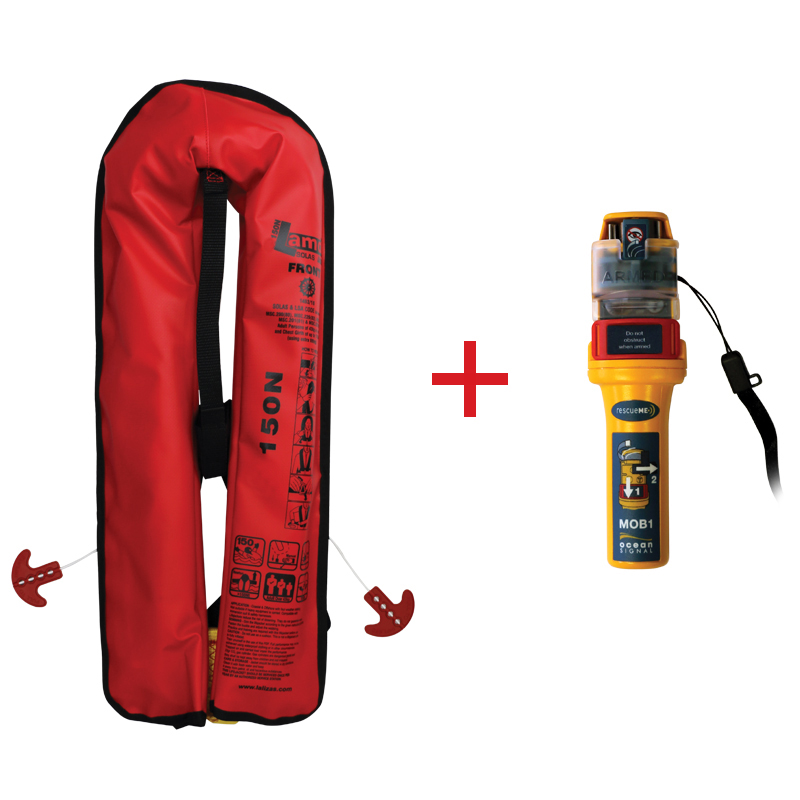 Lamda Inflatable Lifejacket Auto, 150N & 275N, SOLAS/MED-MER with Ocean Signal MOB1, set image #1