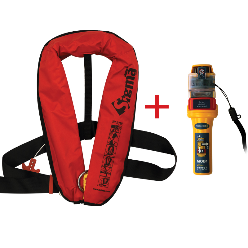 Sigma Infl.Lifejacket, Auto, 170N, ISO, Adult, Red, w/Ocean Signal MOB1,Set image #1