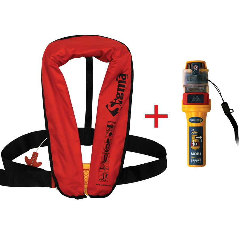 Sigma Infl.Lifejacket, Auto, 170N, ISO, Adult, Red, w/Ocean Signal MOB1,Set image