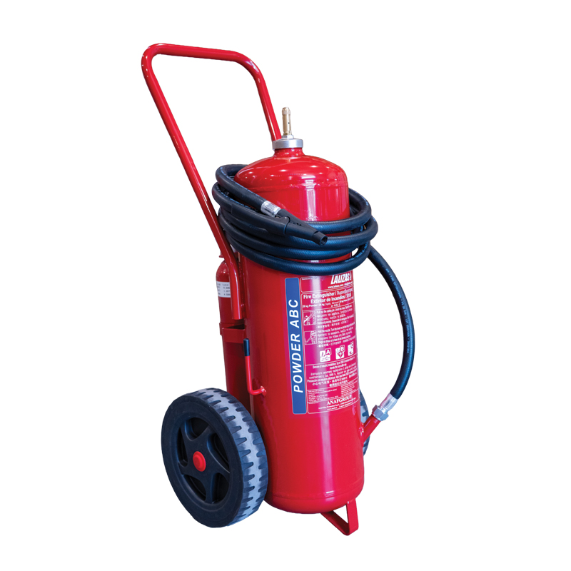LALIZAS Fire Extinguisher Wheeled Dry Powder, Cartridge Operation ,with Hose & Horn, SOLAS/MED (EN,GR,ES,CN) image